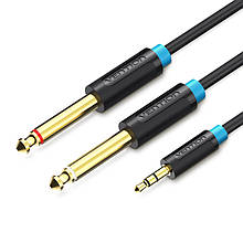 Кабель Audio 6.35мм-3.5мм Vention 2хF/F PVC Shell gold-plated 1m Black (BACBF)