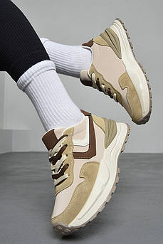 Кросівки жіночі бежевого кольору на шнурівці 171024M