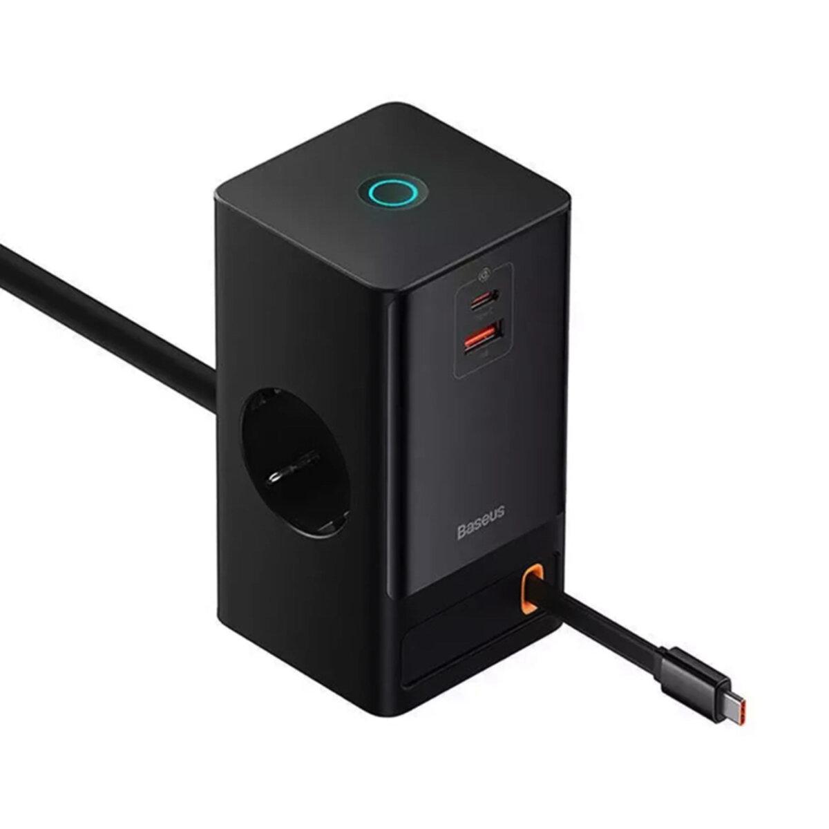 Мережевий зарядний пристрій Baseus PowerCombo Digital PowerStrip 2AC+1U+1C+Retractable-C 65W with 1.5m power