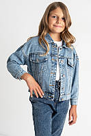 Пиджак детский для девочки джинсовый голубого цвета 176833T Бесплатная доставка