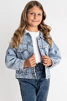 Піджак дитячий для дівчинки джинсовий блакитного кольору р.140 176840T Безкоштовна доставка