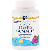 Жувальні вітаміни D3 + K2, Гранат, Vitamin D3 K2 Gummies, Nordic Naturals, 60 жувальних Конфет