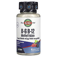 Вітаміни B6+B12 і метилфолат, смак ягід, B6 B12 Methyl Folate, KAL, 60 мікротаблеток