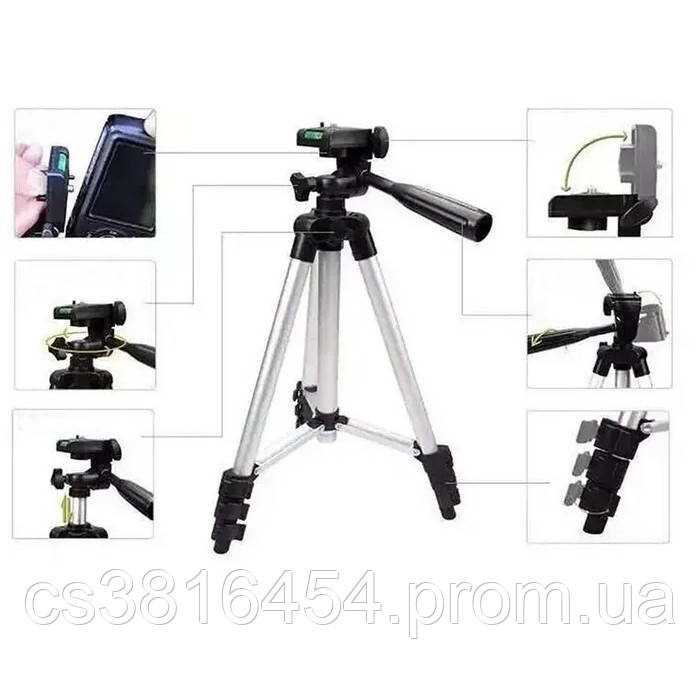 Штатив для блоггера Tripod 3110 PRO,Тренога 1 м,Штатив для телефона и фотоаппарата, портативный трипод - фото 6 - id-p1848103217