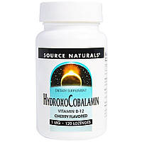 Вітамін B12, 1 мг, Гідроксокобаламін, смак вишні, Hydroxocobalamin, Source Naturals, 120 таблеток