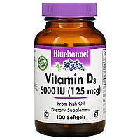 Вітамін D3 5000IU (125 мкг), Vitamin D3, Bluebonnet Nutrition, 100 желатинових капсул