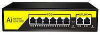 POE комутатор Merlion 6 POE 10/100 + 2 RJ45 10/100 вбудований блок живлення 52V 1.25A