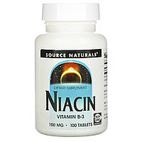 Ніацин, вітамін В3, 100 мг, Niacin, Source Naturals, 100 таблеток