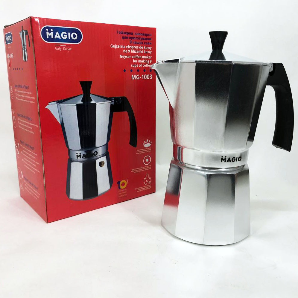 BTI Гейзерная кофеварка Magio MG-1003, кофеварка для индукционной плиты, гейзер для кофе - фото 1 - id-p2181351204