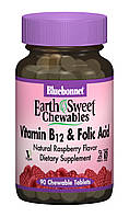 Витамин В12 и Фолиевая кислота Bluebonnet Nutrition Earth Sweet Chewables Вкус Малины 90 жева MY, код: 1844478