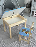 Столик дитячий зі стільчиком з нішою пеналом 46х60х45 см для творчості малювання ігор та навчання синій стіл для дітей, фото 2