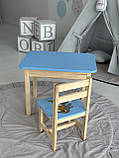 Столик дитячий зі стільчиком з нішою пеналом 46х60х45 см для творчості малювання ігор та навчання синій стіл для дітей, фото 4