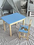 Столик дитячий зі стільчиком з нішою пеналом 46х60х45 см для творчості малювання ігор та навчання синій стіл для дітей, фото 6