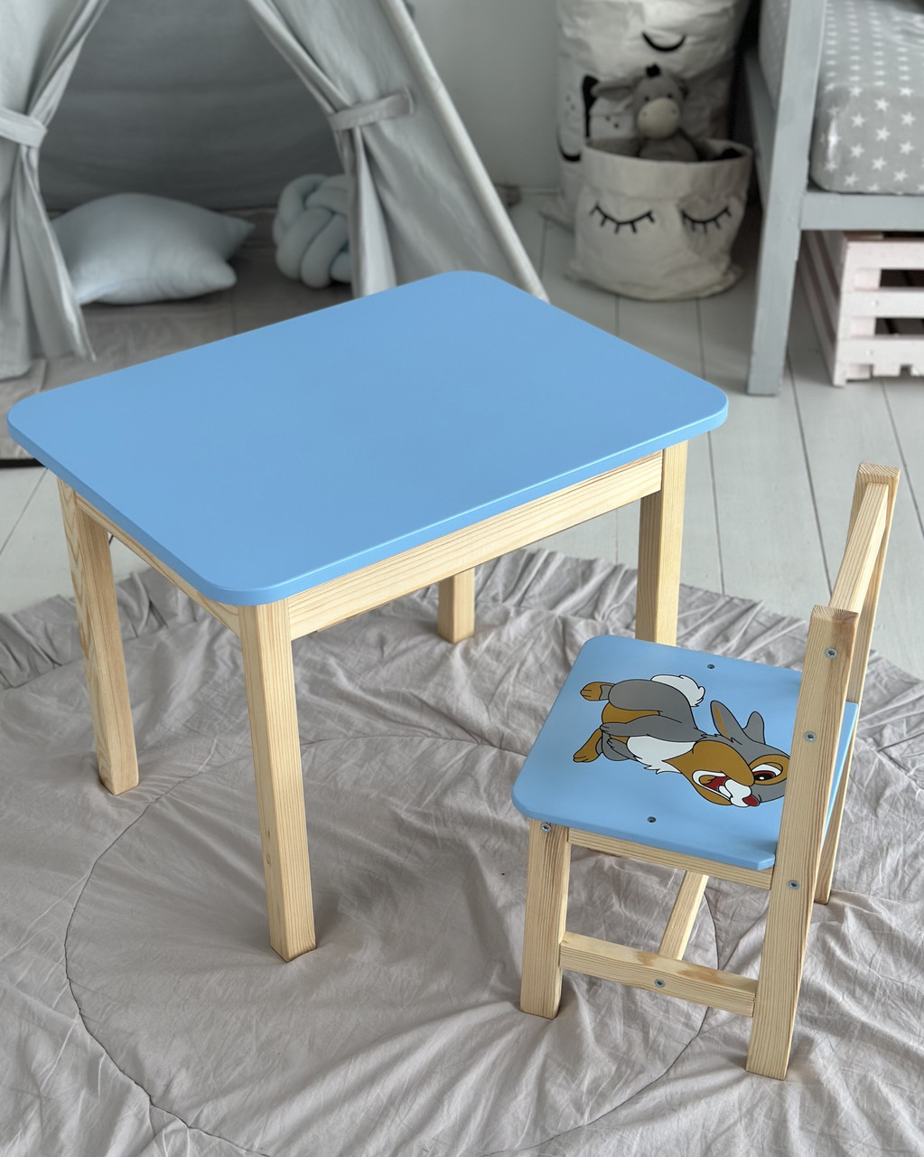 Столик дитячий зі стільчиком з нішою пеналом 46х60х45 см для творчості малювання ігор та навчання синій стіл для дітей