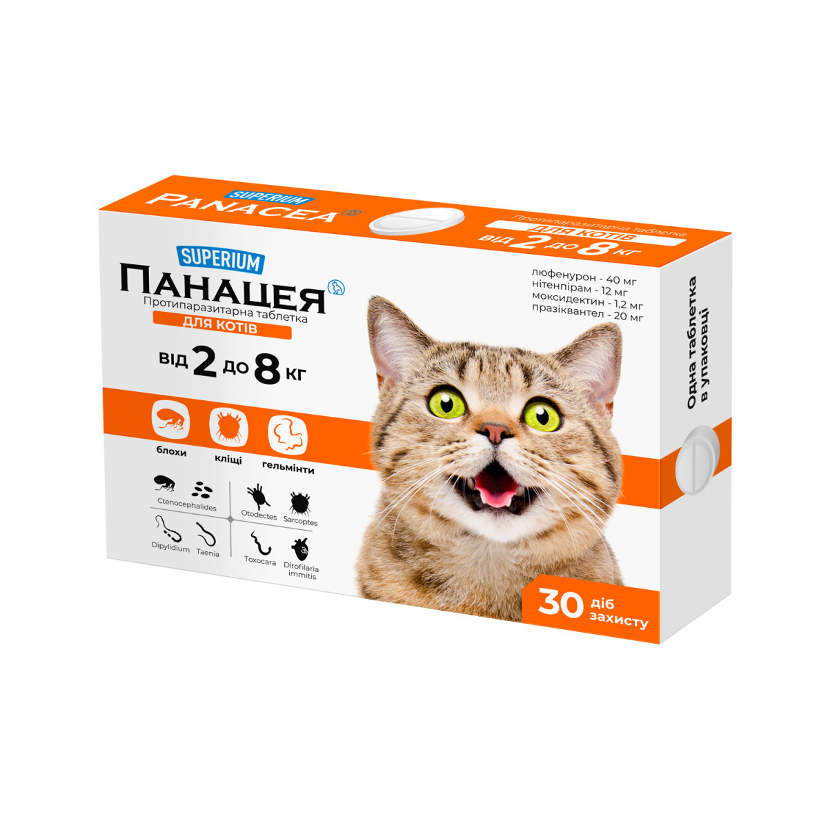 Протипаразитарні таблетки (блохи, кліщі, гельмінти) SUPERIUM Панацея для котів 2-8 кг