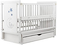 Кровать Babyroom Медвежонок M-03 маятник, ящик, откидной бок  бук белый