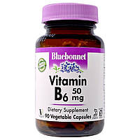 Витамин B6 50 мг Vitamin B6 Bluebonnet Nutrition 90 вегетарианских капсул QT, код: 7674795