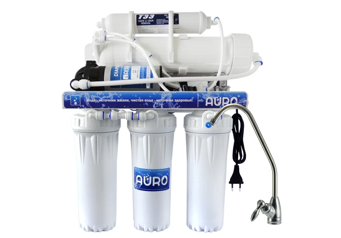 Система зворотного осмосу 5 ступенів очищення з помпою AURO-HR-3005-FLOW до 3500 TDS повний комплект підключення до водопроводу