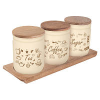 Банка Herevin Wooden Set-Beige-Browm Tea-Coffee-Sugar 0.446 л (232102-021) c