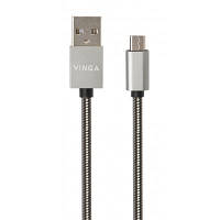 Дата кабель USB 2.0 AM to Micro 5P 1m stainless steel gray Vinga (VCPDCMSSJ1GR) c