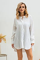 Жіноча сорочка- туніка з льону, колір білий, розмір 46-48