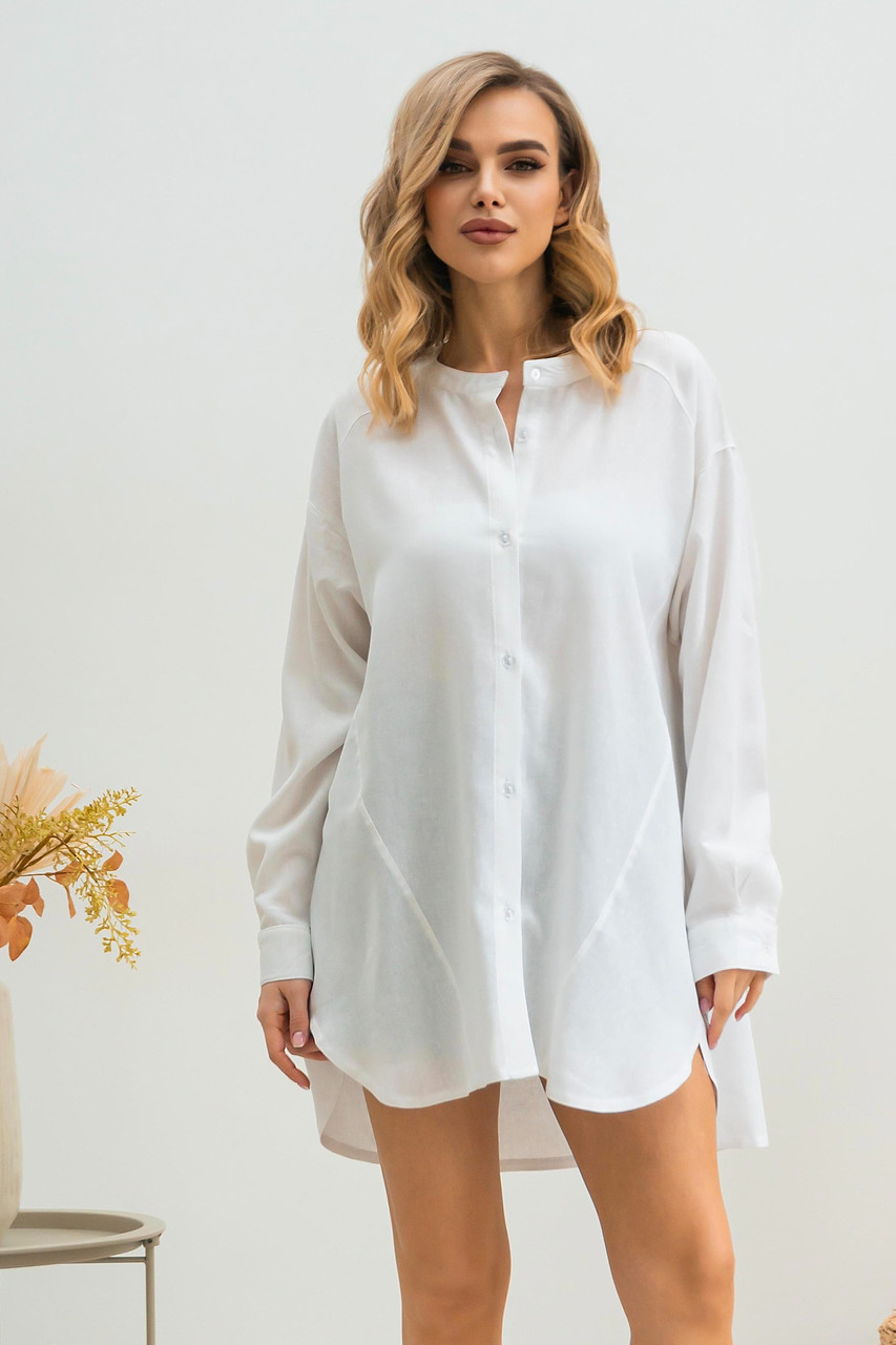 Жіноча сорочка- туніка з льону, колір білий, розмір 46-48