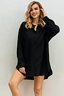 Жіноча сорочка-туніка з льону, колір чорний, розмір 42-44