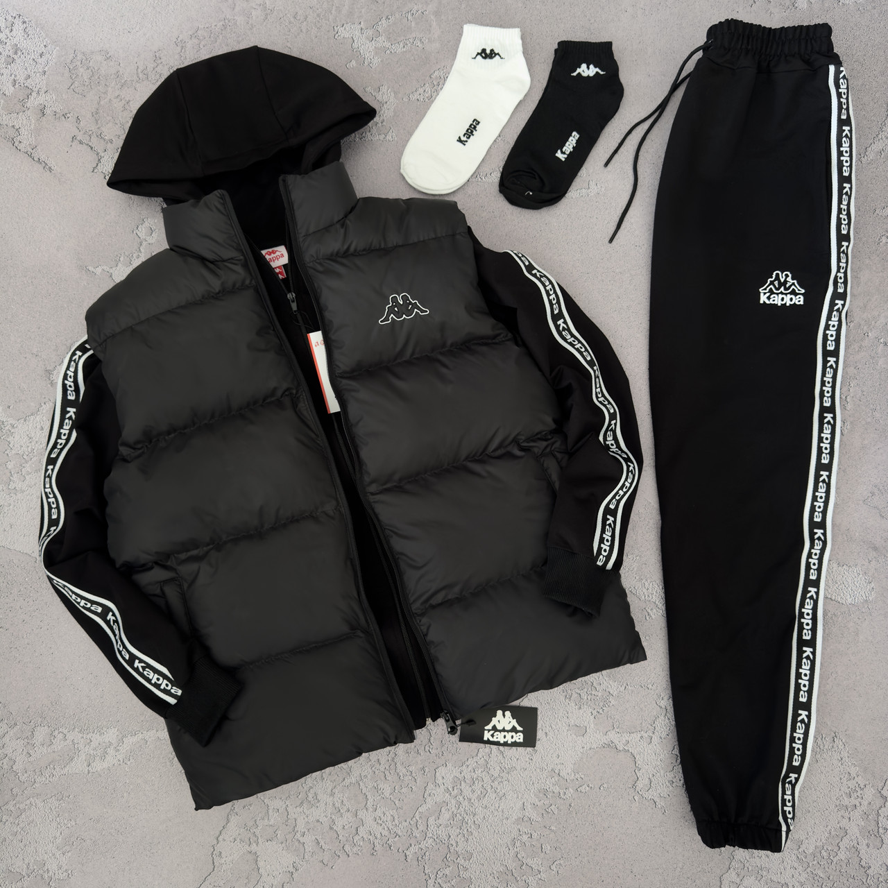 Костюм Kappa жилетка кофта штани спортивний комплект чоловічий каппа весняний осінній чорний, фото 1