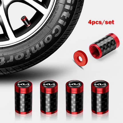Ковпачки на ніпель для Кіа Premium Carbon Red Kia NEW logo, 4 шт., фото 1
