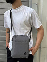 Барсетка Adidas сіра чоловіча тканинна через плече, чоловіча сіра сумка месенджер Адідас ЛЮКС якості