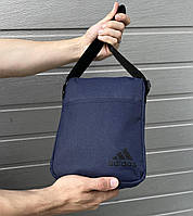 Барсетка Adidas синя чоловіча тканинна через плече, чоловіча темно-синя сумка месенджер Адідас ЛЮКС якості
