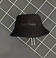 Чорна панама Palm Angels чоловіча бавовняна універсальна, Літня панамка Палм Ангелс унісекс із чорним лого