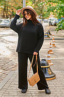 Женский теплый костюм вязка свитер и штаны палаццо больших размеров 50-52,54-56,58-60,62-64 черный