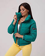 Женская короткая куртка - пуховик плащевка на синтепоне зеленая . Размеры 42, 44,46