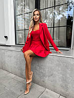 Женский костюм тройка топ, пиджак и юбка красный. Размеры: 42-44; 44-46, 46-48
