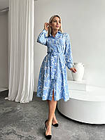 Женское модное платье рубашка голубое с белым принтом 42-44, 46-48, 50-52