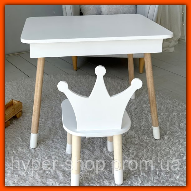 Дитячий яскравий дерев'яний комплект столик із нішею і стільцем, набір меблів стіл стілець для занять і навчання малюк