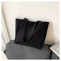 Большая черная вельветовая женская сумка шоппер