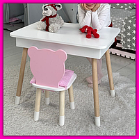 Красивый детский столик дошкольный с ящиком и стульчиком, набор деревянной мебели для ребенка и его творчества Вариант 4