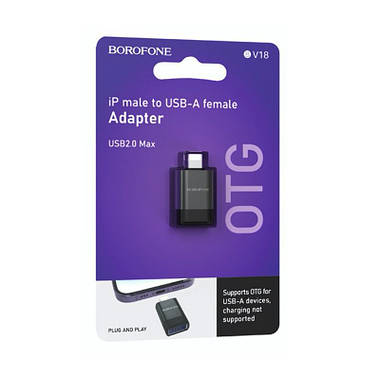 Адаптер OTG BOROFONE BV18 iP to USB2.0 (чорний), фото 2