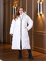 Теплое зимнее женское длинное пальто на синтепоне стеганное белое. Розміри: 50-52, 54-56, 58-60, 62-64