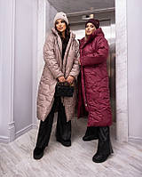 Теплое зимнее женское длинное пальто на синтепоне стеганное бардовое. Розміри: 50-52, 54-56, 58-60, 62-64