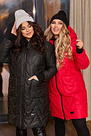 Женское зимнее пальто на синтепоне больших размеров красное 48-50,52-54,56-58