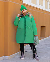 Жіноче двостороннє зимове пальто куртка на синтепоні великих розмірів чорно-зелене Розмір: 50-52, 54-56