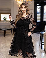 Шикарное нарядное вечернее платье - сетка больших размеров черное 48-50, 52-54, 56-58 , 60-62