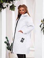 Жіноча куртка-пальто осінь — зима на синтепоні великих розмірів 52-54,56-58,60-62, 64-66 біле