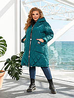 Ультрамодная зимняя куртка пальто стеганая больших размеров зеленая. 52-54, 56-58,60-62, 64-66