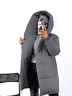 Теплющая зимняя куртка женская -пуховик с капюшоном Размеры 42, 44, 46, 48, 50,52, 54, 56 серая