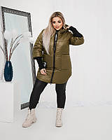 Женская куртка демисезонная осень-зима на синтепоне больших размеров 48-50; 52-54; 56-58; 60-62 хаки