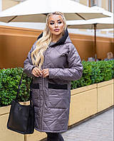Женская куртка удлиненная зимняя больших размеров 52-54,56-58,60-62,64-66 графит